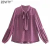 Zevity femmes mode nœud volants en mousseline de soie Kimono chemise bureau dame dentelle Patchwork Blouse décontractée Roupas Chic hauts LS7603 210603