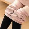 Autumn Winter Cotton Velvet Legging High Waist Side Stripes Sporting Fitness Pants Warm Thick 211221
