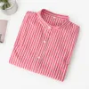 Blusas de mujer Primavera Simple Casual Azul Rojo Rayado Camisa de manga larga Mujer Stand Collar Plus Tamaño Blusa Tops Blusas 210226