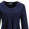 Opruiming Vrouwen Blouse Navy Blue Peplum Tops Shirts Flare Lange Mouw O Neck Remregaulaire Ruffled Dames Vrouwelijke Blusas 210527