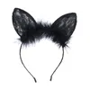 Sexy negro blanco encaje diadema pluma encaje gato orejas de gato bandas de pelo de color sólido cabello bisel pelo aro de pelo de las mujeres accesorios para el cabello