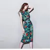 Summer Plus Size Vintage Bandage Bodycon Pencil Dress Women Green Print Sleeveless Party Casual Office Lady es 210603