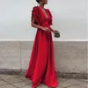 Casual Jurken Zomer Vintage Maxi Ruffles Jurk voor Vrouwen 2021 Prom Avond Party Femme Elegante Sexy V-hals Robe Butterfly Sleeves