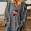 Damskie koszule abstrakcyjne drukowanie V Neck Bluzka Koszula Kobiety 2021 Jesień Z Długim Rękawem Loose Tops Pullover Casual Streetwear Plus Size Blusas