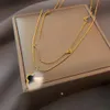 Gouden dubbellaagse titanium stalen sleutelbeen luxe mode hanger ketting