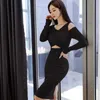 Vinter knit klänning Koreanska damer långärmad sexig klubb varma snäva fest för Kina kvinnor kläder 210602