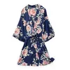 Kvinnors sömnkläder Kvinnor Print Flower Robe Kimono Bathrobe Gown Silky Soft Nightgown Nightdress Casual Lady Sexig Black Home Dress