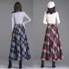 Jupes 2021 Mode Casual Long Streetwear Taille haute Laine Plaid Vintage Automne Hiver Chaud Femme Midi Femme