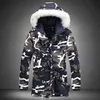 Camouflage Parka Mens Winter Jacket Big Fur Collar Fashion Middle Long Coats Plus Size Coat Homme 5XL 210819