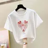 Summer Harajuku T Shirt Women Korean Fashion Tshirt Girls Short Sleeve Beading Love Print Tee Shirt Femme Tops Pink 210604