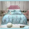 Pościel Supplies Gardenbedding Sets Luxury Silk Bawełna Love Love Haft Księżniczka Zestaw Ruffle Bow Duvet Er Łóżko Dopasowane prześcieradła Home