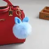 Nyckelringar söta fluffiga leksaker öron nyckelring nyckelkedja päls kvinna väska charms nyckelring pom bil pendell pompom holder smycken miri22