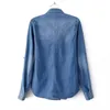 Artı Boyutu Kadın Giyim Bahar Uzun Kollu Bluz Kaliteli Denim Gömlek Vintage Rahat Mavi Kot Gömlek Camisa Femininas 210225