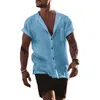 Mens de manga curta camisas Botão de linho para baixo praia Yoga Casual Verão Plus Size 5XL Baggy Camisas 210527