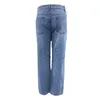 Kvinnor jeans knapp Hög midja fick elastiska hål byxor lösa denim byxor rippade jeans klassisk stil C50 210809
