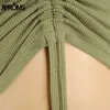 APROMS SEXY V Neck Ribbed Cropped T-shirt Femmes Elegant DrawString Tie Up Tshirt Streetwear Solid Slim Crop Top 210311