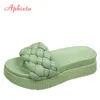 Aphixta Platform Tofflor Kvinnor Sommarbröd Kors Flip Flops Rope Vävning Slides Mules Design Tofflor Skor K731