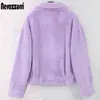 Nerazzurri Spring Purple Blue Short Light Soft Faux Fur Coat Women Long Sleeve Pockets Fall Korean Fashion Furry Jacket 211110