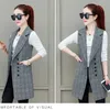 Aelegantmis Long Plaid Vest Women's Sleeveless Blazer Spring Autumn Large Size 4XL Women Suit Female Waistcoat Office 210607