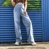 Alto cintura de cintura larga perna saca jeans 90s cargas barracas estéticas cudsers superdimensed mulheres outono azul namorado pantalon femme 211129