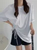 Vår och sommar slitage bottnar Kvinnors våg Koreanska versionen Lös-Cut Fork Cord Short-Sleeved T-shirt Top 210529