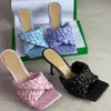 Mujeres Sandalias planas planas INTRECCiATO Raffia Mula Sluyes Pedidos cuadrados de 9cmhigh Tacones de cuero REAL CAJA CAJA 313