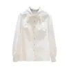 Spring Beading White Full Turn Down Collar Shirt Office Lady Womens Tops 210615