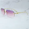 Óculos de sol de designer de luxo masculino retro sem aro carter óculos de sol diamante corte pantera clássico vintage óculos tons lentes de sol mujer