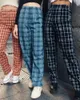 Donne anni '90 Vintage Retro Plaid Tilden Pantaloni Harajuku Fashion Straight Pant Donna Pantaloni Streetwear BM Girls Checkered Sweatpant 201012