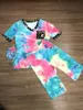 2021 New Style Women's Tie-dye Sweetheart Neckline Casual Fashion Home Sports Shorts 2pcs Daily Suit (including 1pc mask) Fashion Nightclub Wear Fitness Gym Clothing