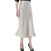 Skirts 2021 Winter Women Maxi Korean Casual Ladies A-line Flare High Waist Solid Knitted Knit Thick Long Skirt
