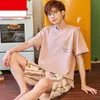 Summer Nightgown Pajamas Suit Short Sleeve Sleep Set Men O-Neck Nightwear T-Shirt Pants Nighty Pijamas Robe Nighties Homewear 210901