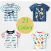 Verão 2-10t Children's Roupas Dinossauro Carro Listrado T-shirt All Match Manga Curta Basic Tops Cartoon Camiseta Para Crianças Boy 210625
