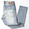 Ly coréen mode hommes jeans de haute qualité élastique coton déchiré rétro clair bleu patchwork designer slim denim pantalon s5g8