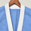 2021 herfst lange mouwen v halslijn blauwe trui Franse stijl contrast kleur wollen gebreide dubbele zakken parel buttons single-breasted vest truien G122013