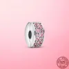 Srebrny zapięcie 925 Sterling Silver CZ Pave Clip Urok Daisy Koraliki Korek Pistolet Pandora Bransoletka Klip Biżuteria