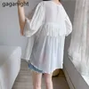 Mulheres Verão Tops Blusas Elegante Lace Floral Blusa Branco Manga Curta V-Pescoço Camisas Casuais Plus Size 4XL 210601