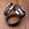 Bracelets porte-bonheur classique multi couches en cuir véritable pour hommes et femmes exquis en acier inoxydable aimant fermoir bracelets Couples cadeau
