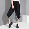 [EAM] High Elastic Waist Gray Wide Leg Contrast ColorTrousers New Loose Fit Pants Women Fashion Tide Spring Summer 2021 1W50302 Q0801