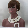 Orecchini collana set moda perline bianche pure audace africano per matrimonio nigeriano WD485