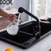 DQOK Robinets De Cuisine En Nickel Brossé Monotrou Pivotant À 360 Degrés Noir Robinet D'évier De Cuisine Mélangeur Robinet En Acier Inoxydable 211108