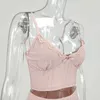 GACVGA White Pink Lace Two Piece Set Women Summer Ribbed Sexy V-neck backless Crop Top + Mini Shorts Casual Camisole Outfits Y0702