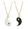 Mode Bestfreinds Zwart Wit Patchwork Tai Chi Gossip Hanger Ketting Liefhebbers Kettingen 2pcs / Set