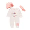 Novo bebê menino macacão macacão macacão de mangas compridas macacão infantil + chapéu + desenhista headband 3 pcs roupa crianças recém-nascido bebê roupas 473 y2