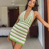 Plaża Styl Dress Dress Chic Kobiety Summer Sexy Backless Deep V-Neck Halter Dress Y2K Streetwear Wakacje Casual Vestido Y1204