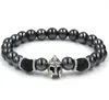 Svart hematit Beaded Strands Stone Lava Rock Armband Alloy Guldpläterad Silver Skull Lion Owl för Kvinnor Män Armband