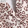 Zeefity Dames Vintage Leopard Print Business Smock Blouse Vrouwelijke Roll Up Mouw Kimono Shirts Chique Casual Blusas Tops LS7663 210603