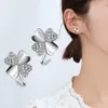 925 Sterling Silver Heart Brincos Pendientes Lucky Clover Stud Kolczyk dla kobiet Prezent Oorbellen S-E55