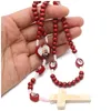 Anhänger Halsketten Handgemachte Redwood Perlen Rosenkranz Halskette Kreuz Religiöse Katholische Schmuck Hand Hold Für Frauen Mann