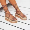 Summer White Wedge Espadrilles Women Sandals Open Toe Gladiator Sandals Women Casual Lace Up Platform Summer Shoes